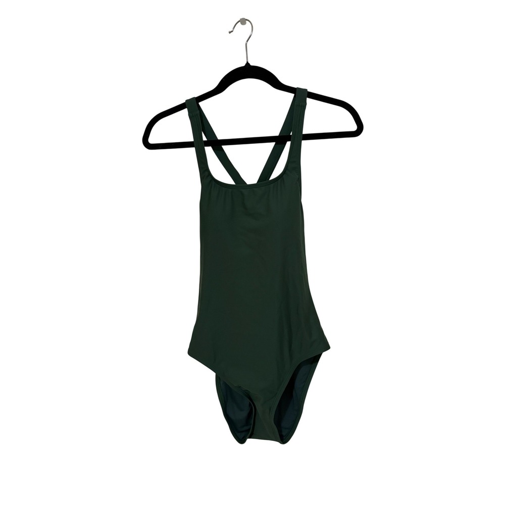 Quince Womens Forest Green Cross Back One Piece Swimsuit ATG001 Size XS NWT - Picture 3 of 9